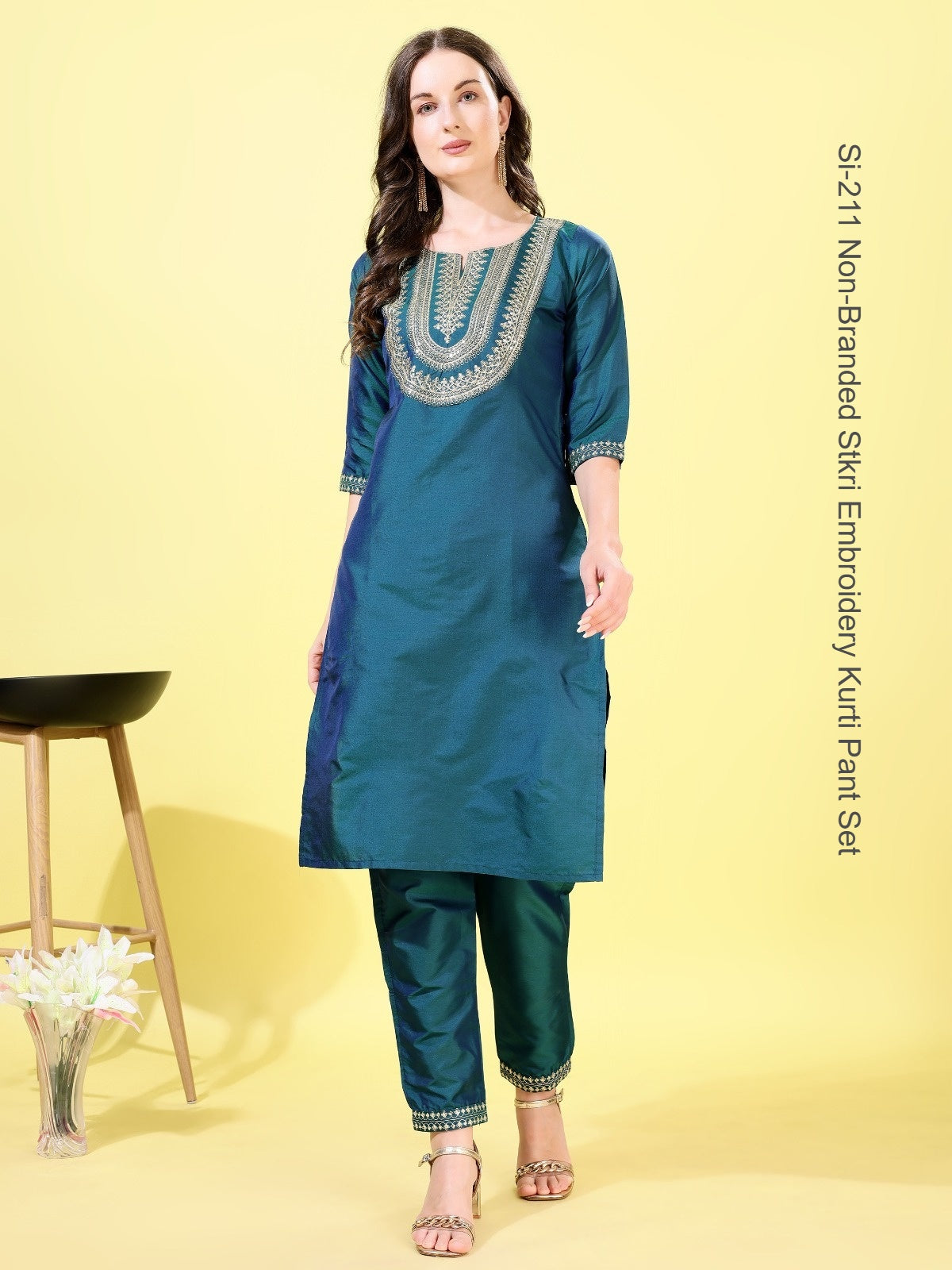 Si-211 Non-Branded Stkri Embroidery Kurti Pant Set