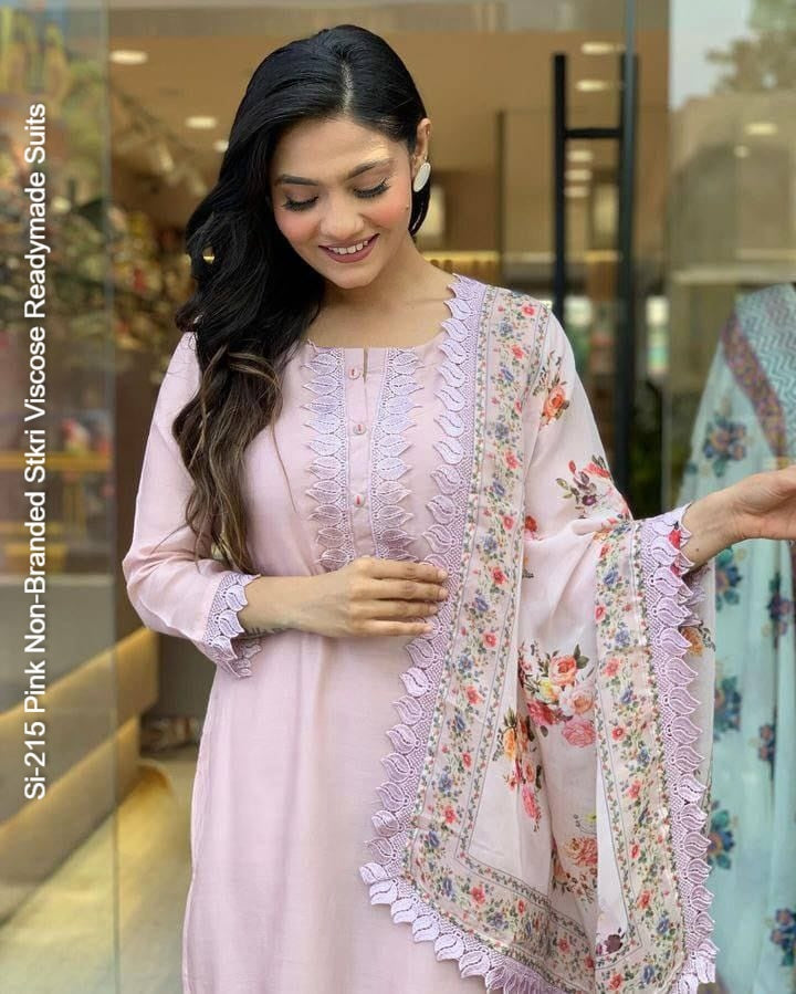 Si-215 Pink Non-Branded Stkri Viscose Readymade Suits