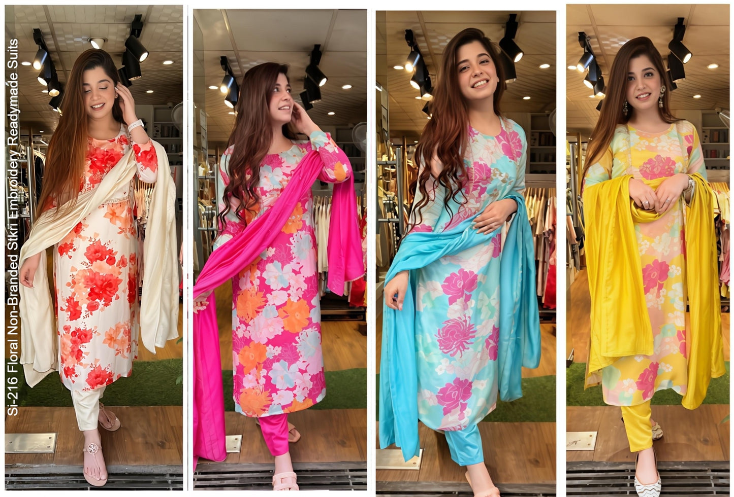 Si-216 Floral Non-Branded Stkri Embroidery Readymade Suits