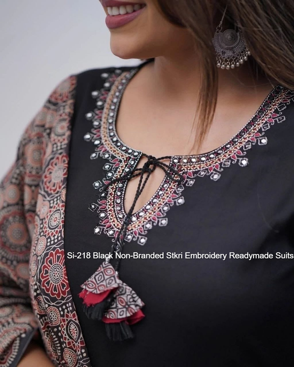 Si-218 Black Non-Branded Stkri Embroidery Readymade Suits