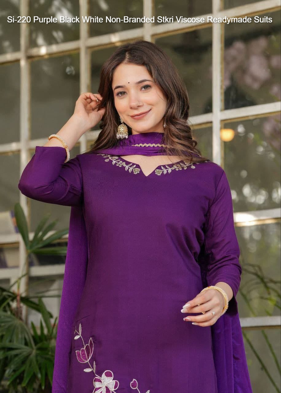 Si-220 Purple Black White Non-Branded Stkri Viscose Readymade Suits