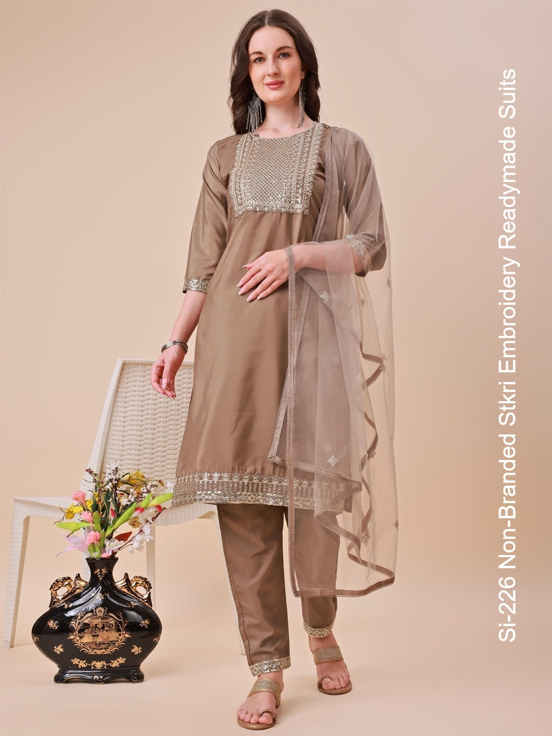Si-226 Non-Branded Stkri Embroidery Readymade Suits