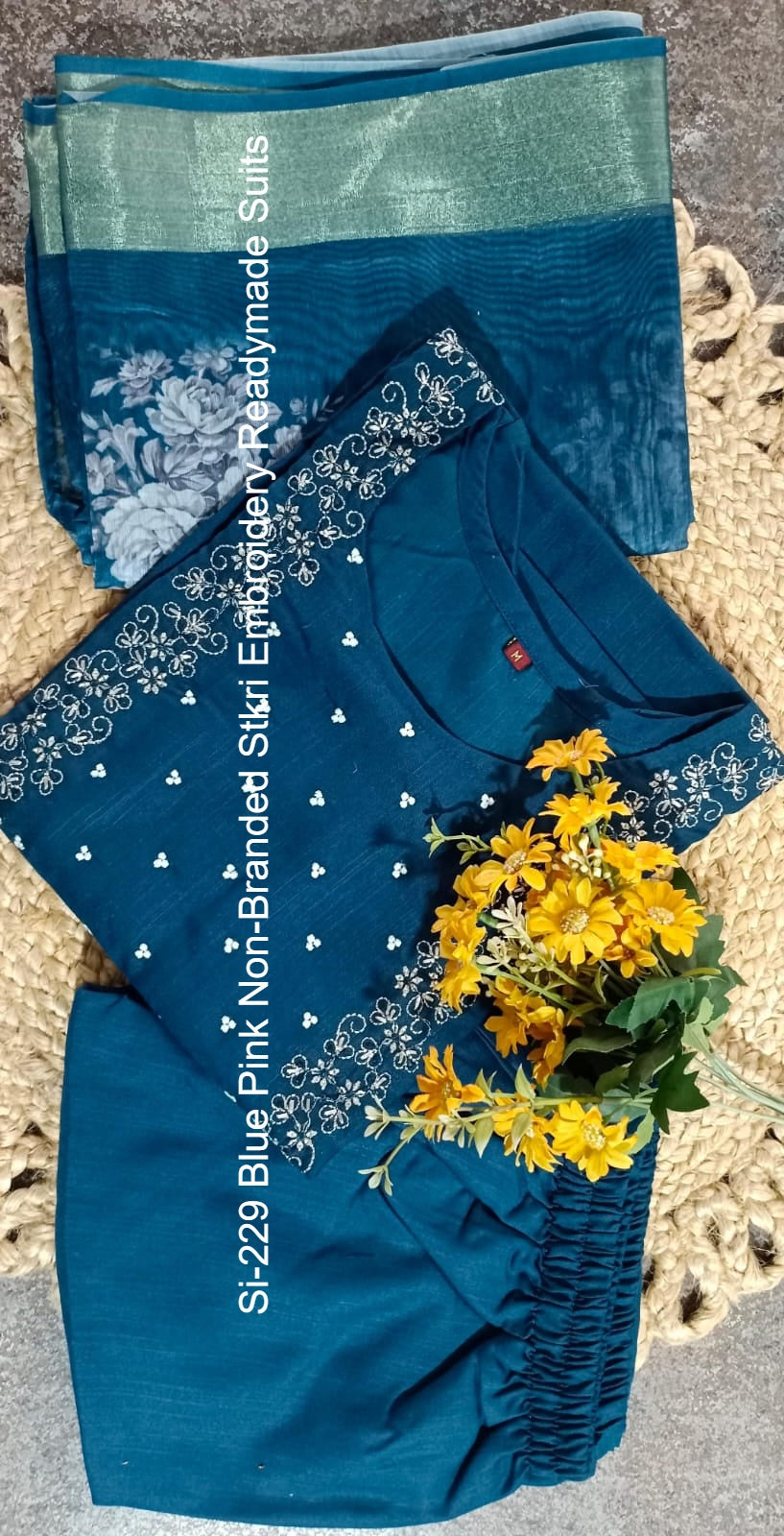 Si-229 Blue Pink Non-Branded Stkri Embroidery Readymade Suits