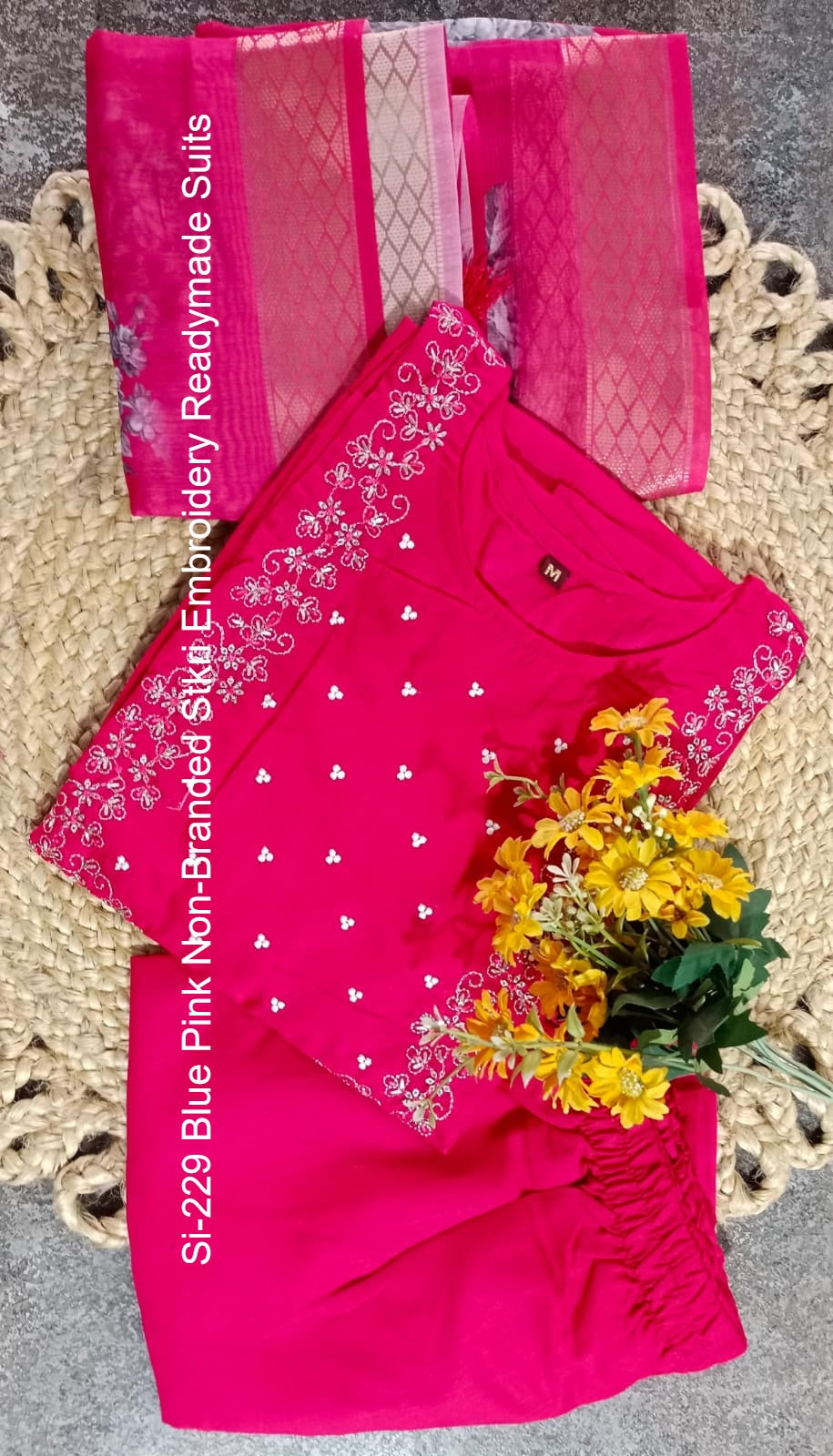 Si-229 Blue Pink Non-Branded Stkri Embroidery Readymade Suits