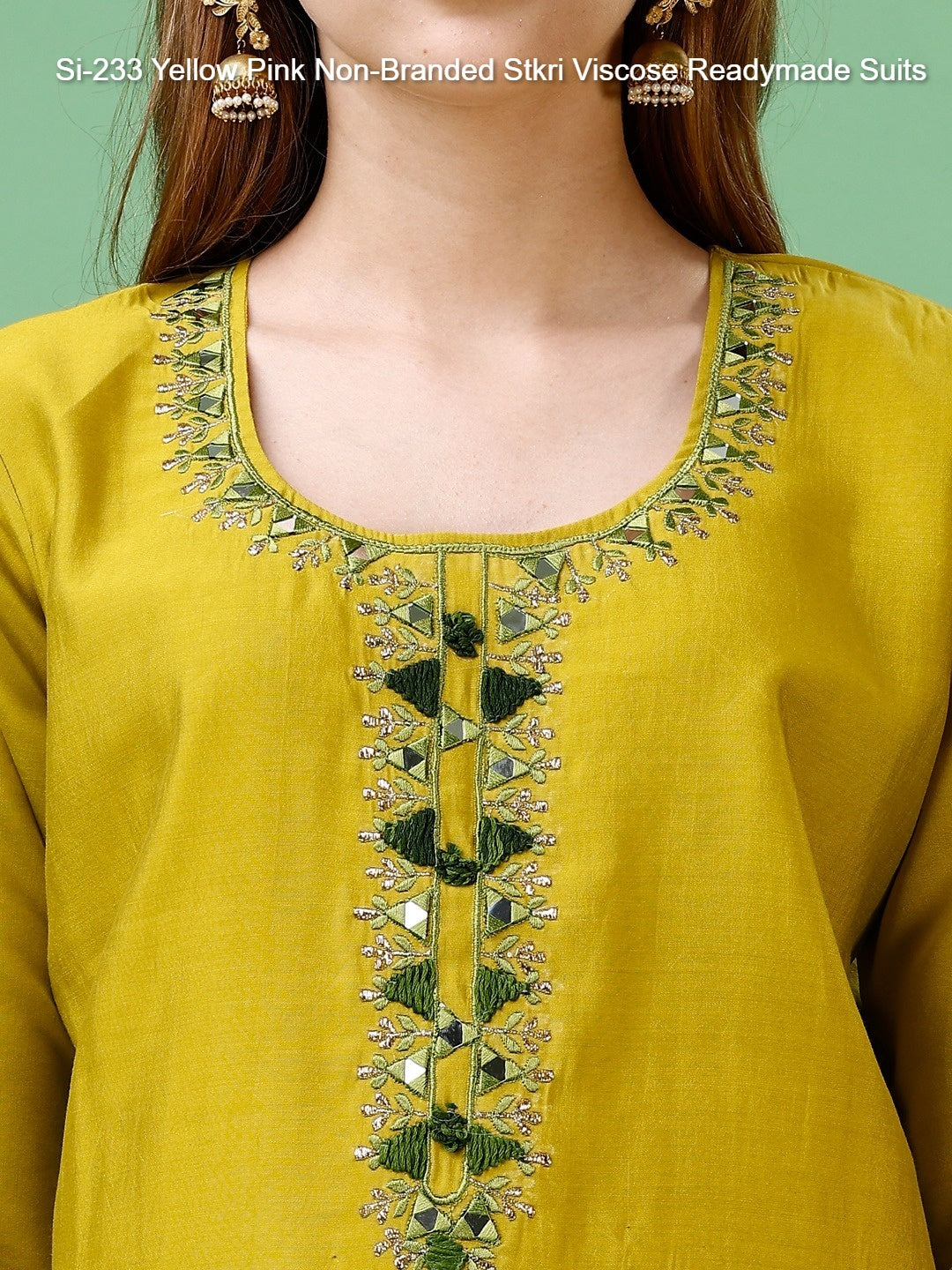 Si-233 Yellow Pink Non-Branded Stkri Viscose Readymade Suits