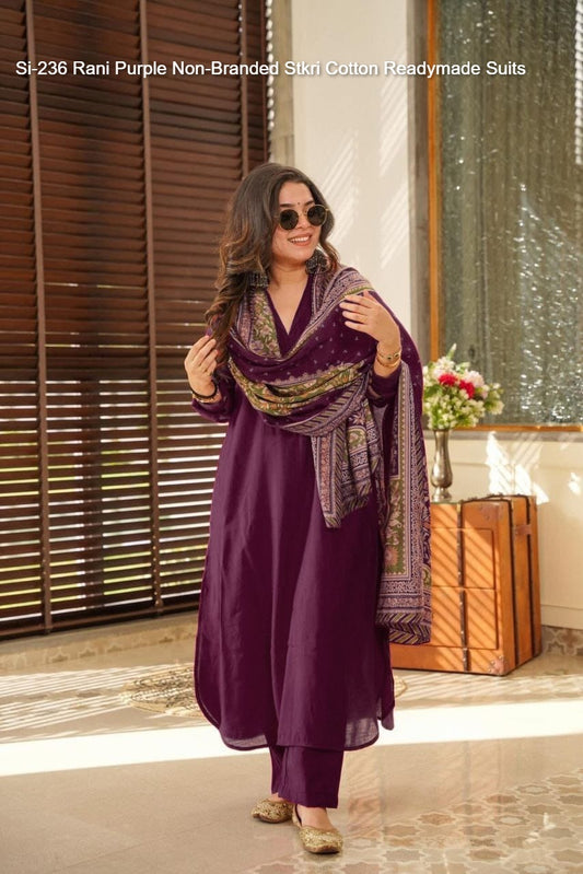 Si-236 Rani Purple Non-Branded Stkri Cotton Readymade Suits