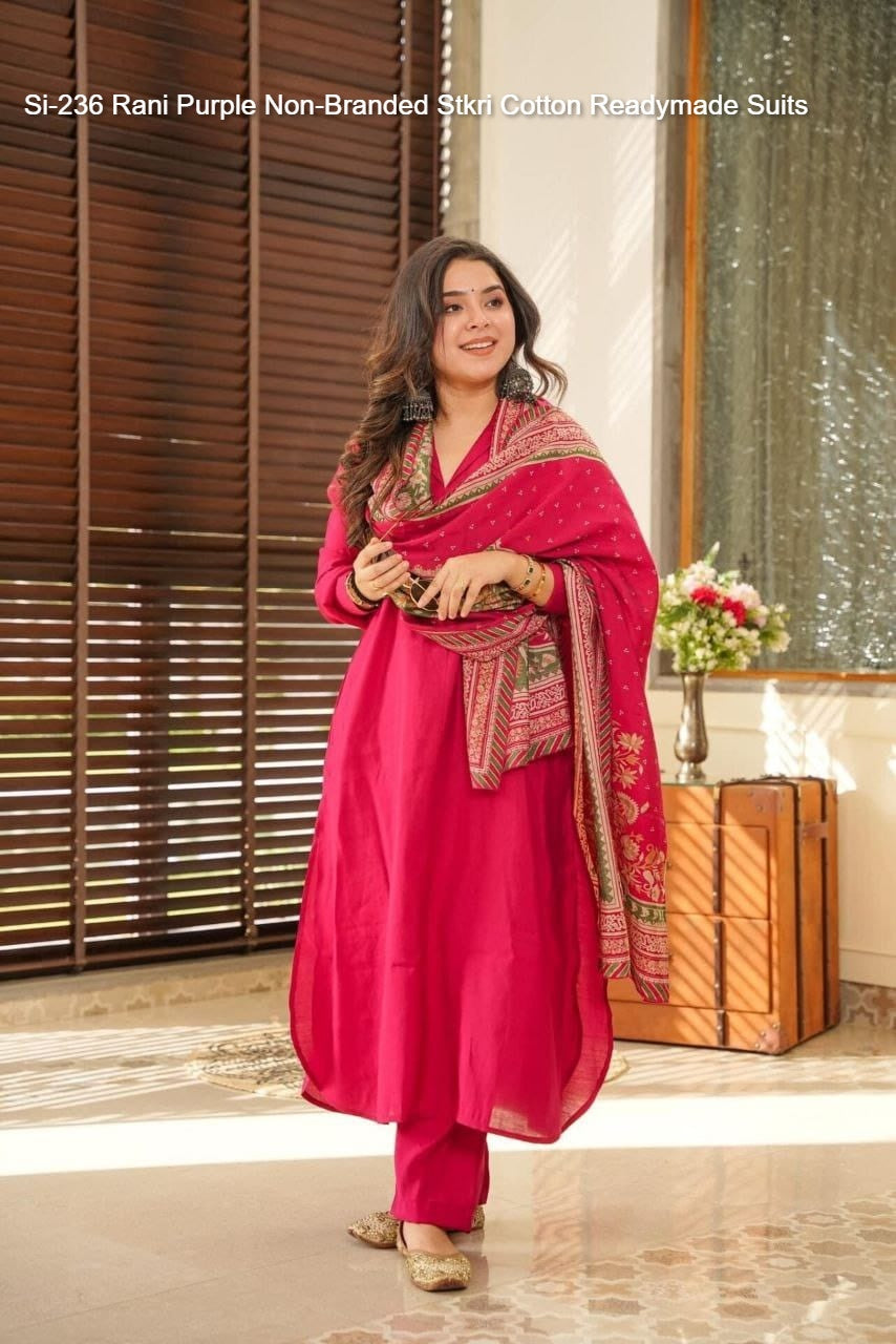 Si-236 Rani Purple Non-Branded Stkri Cotton Readymade Suits