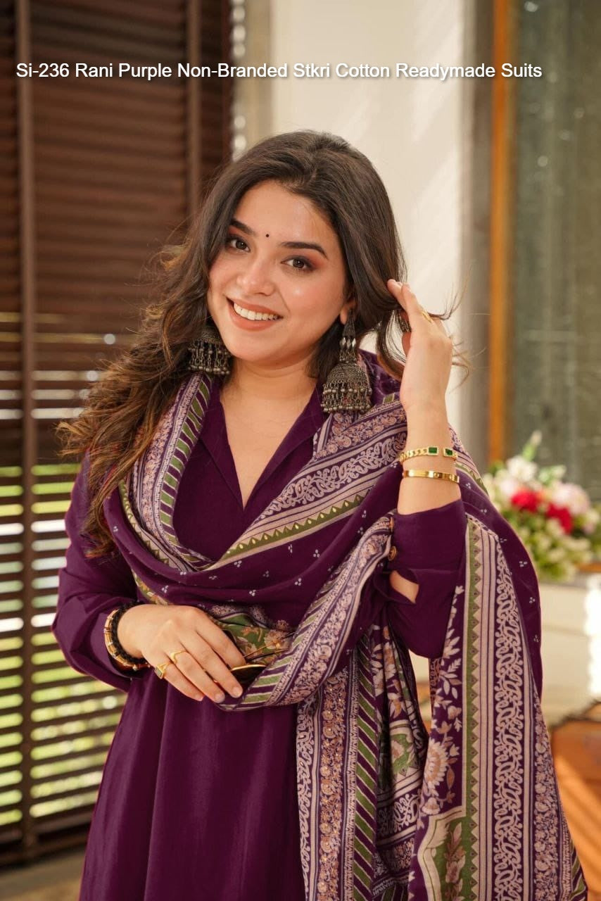 Si-236 Rani Purple Non-Branded Stkri Cotton Readymade Suits