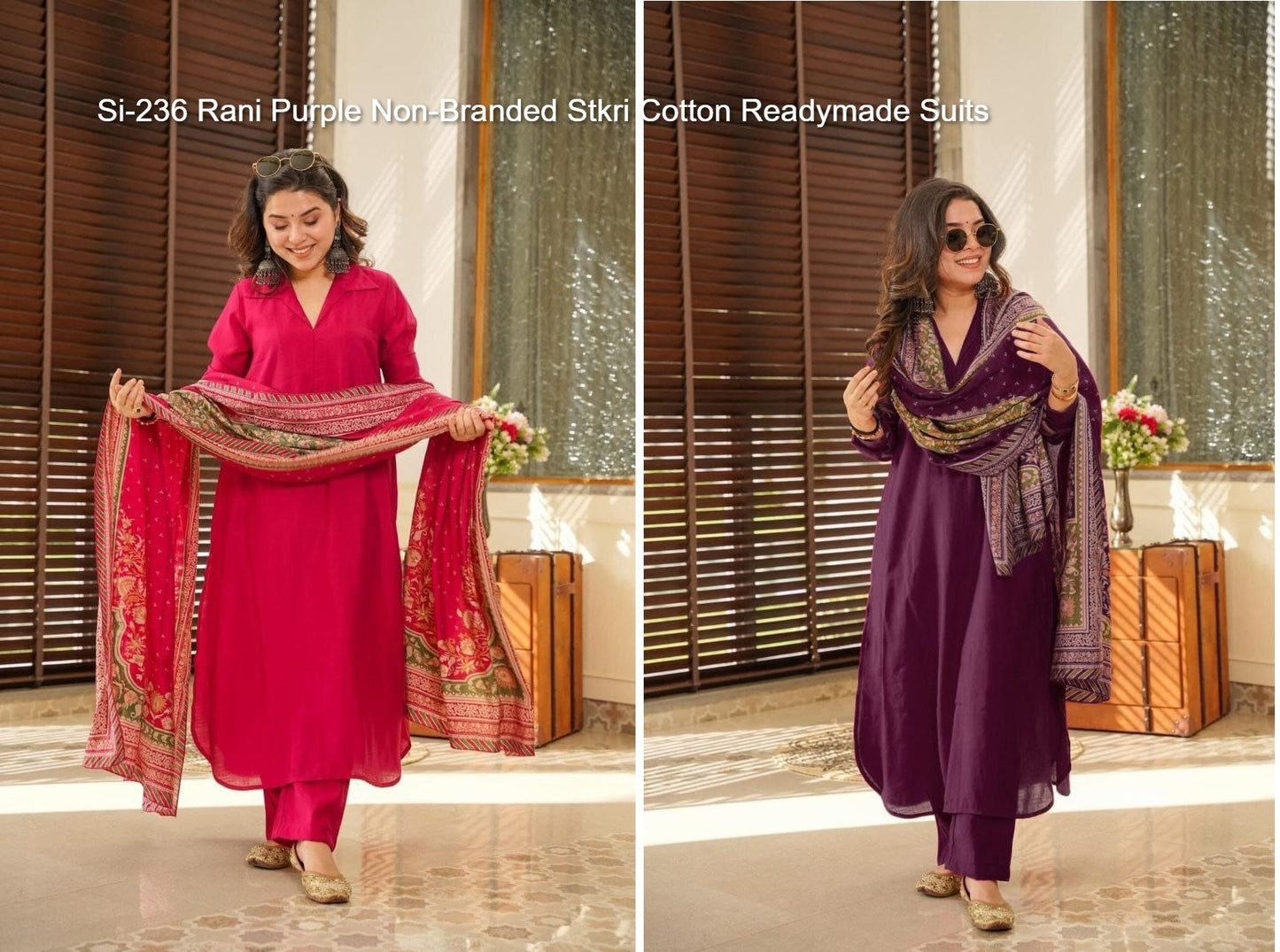 Si-236 Rani Purple Non-Branded Stkri Cotton Readymade Suits