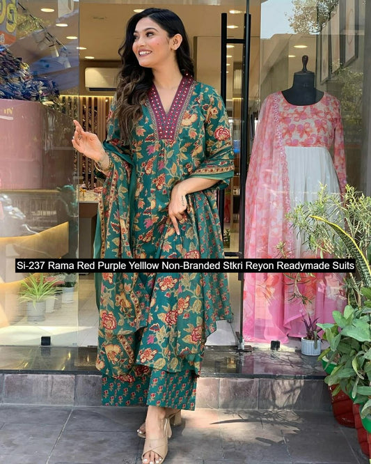 Si-237 Rama Red Purple Yelllow Non-Branded Stkri Reyon Readymade Suits