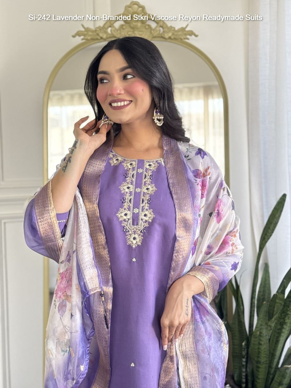 Si-242 Lavender Non-Branded Stkri Viscose Reyon Readymade Suits