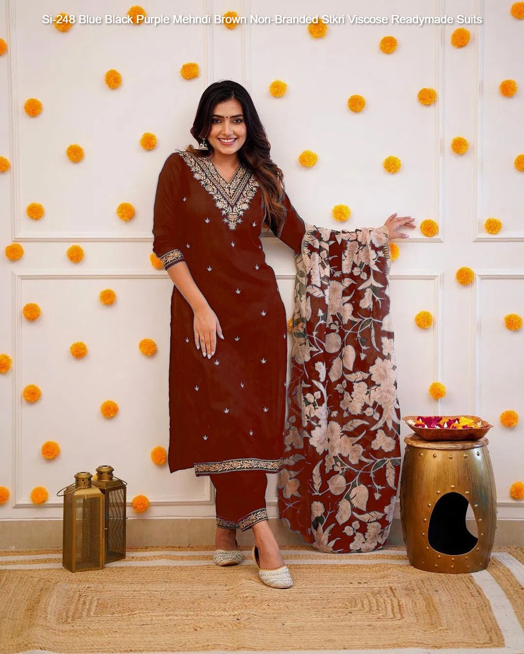 Si-248 Blue Black Purple Mehndi Brown Non-Branded Stkri Viscose Readymade Suits