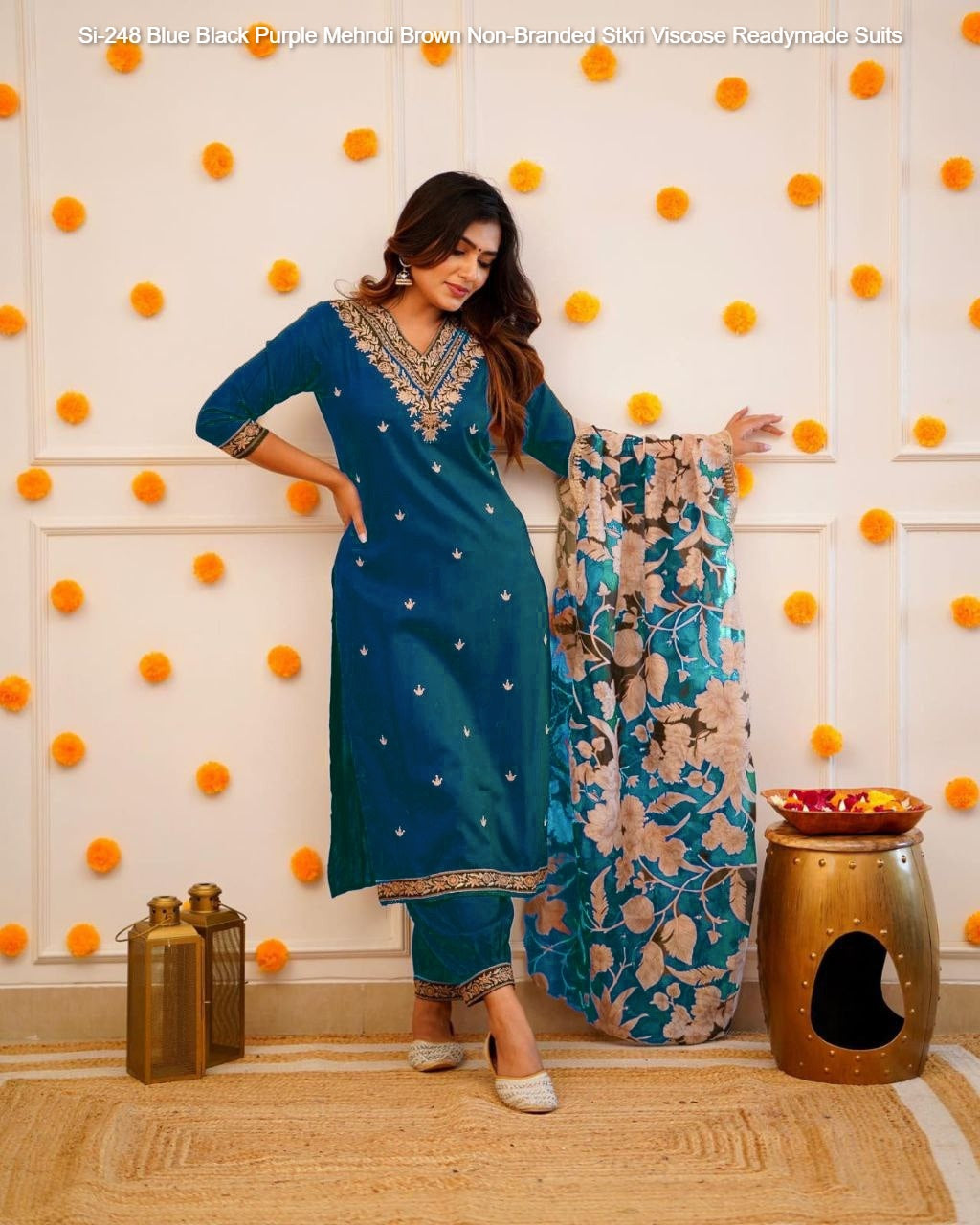 Si-248 Blue Black Purple Mehndi Brown Non-Branded Stkri Viscose Readymade Suits
