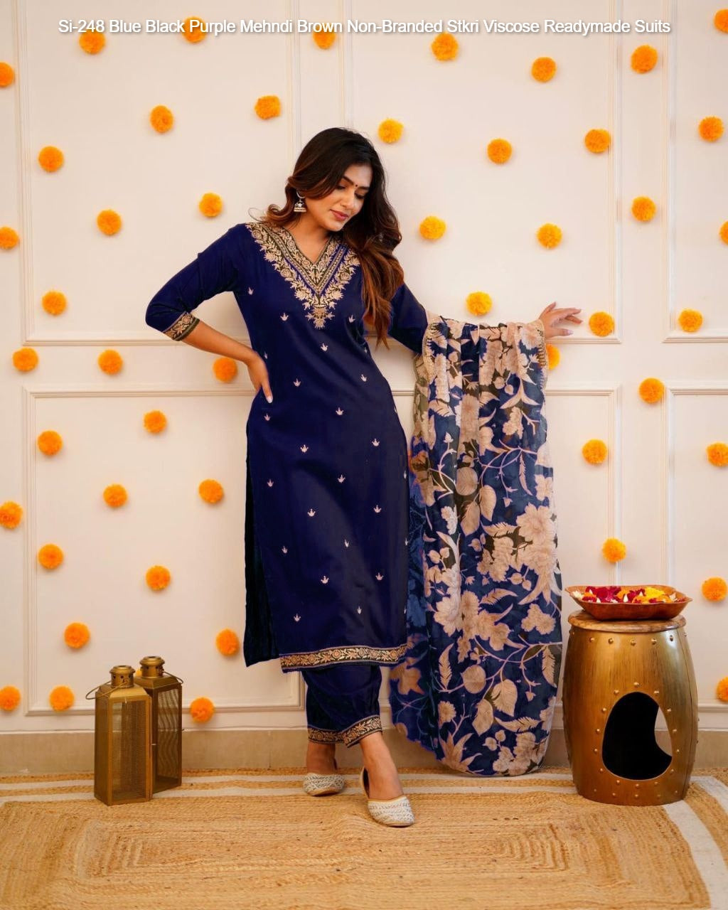 Si-248 Blue Black Purple Mehndi Brown Non-Branded Stkri Viscose Readymade Suits