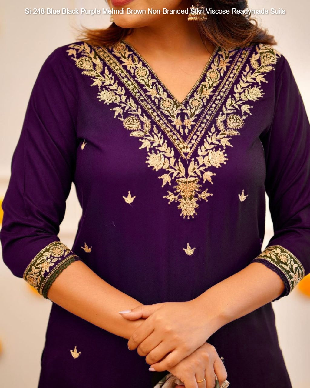 Si-248 Blue Black Purple Mehndi Brown Non-Branded Stkri Viscose Readymade Suits