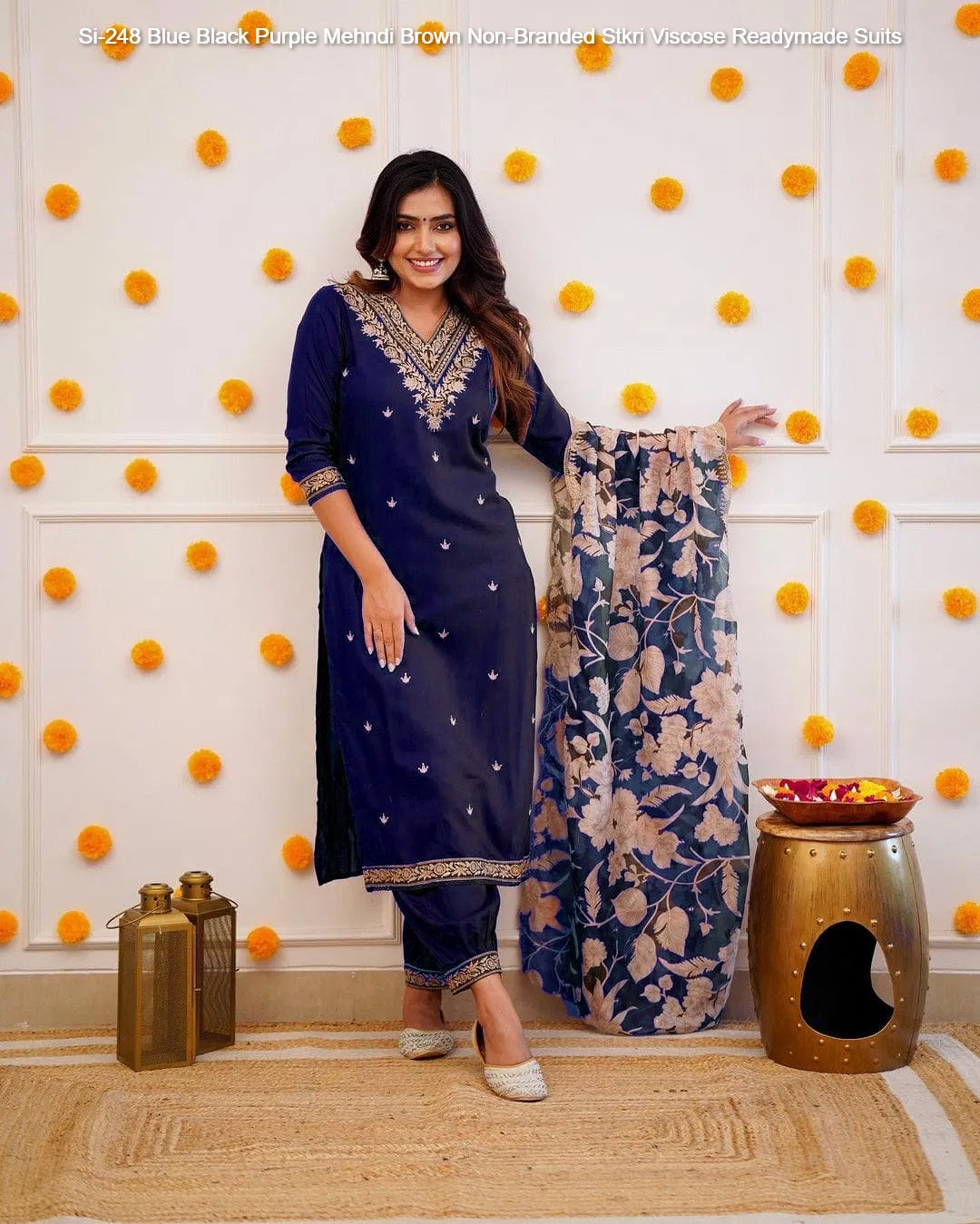 Si-248 Blue Black Purple Mehndi Brown Non-Branded Stkri Viscose Readymade Suits