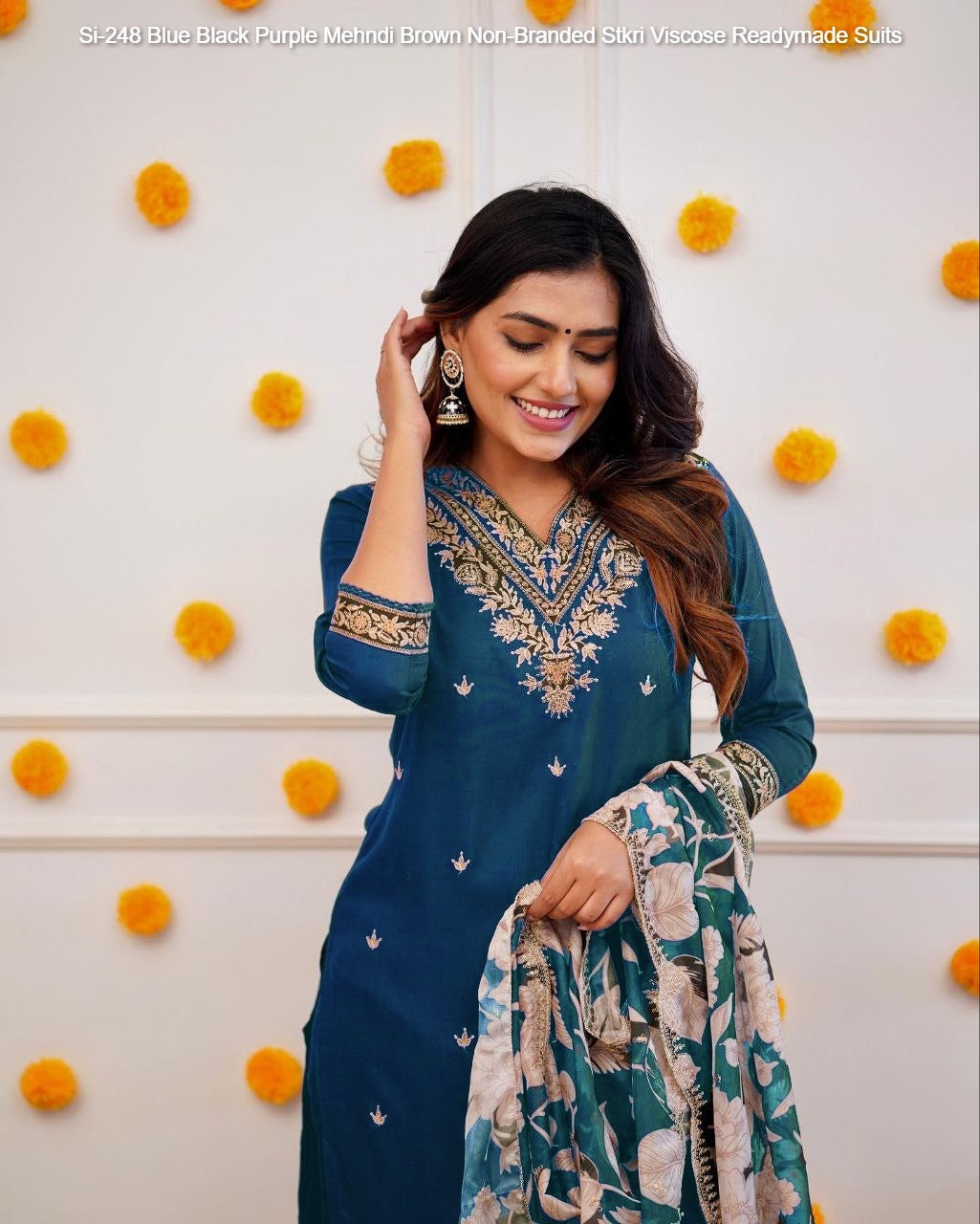 Si-248 Blue Black Purple Mehndi Brown Non-Branded Stkri Viscose Readymade Suits