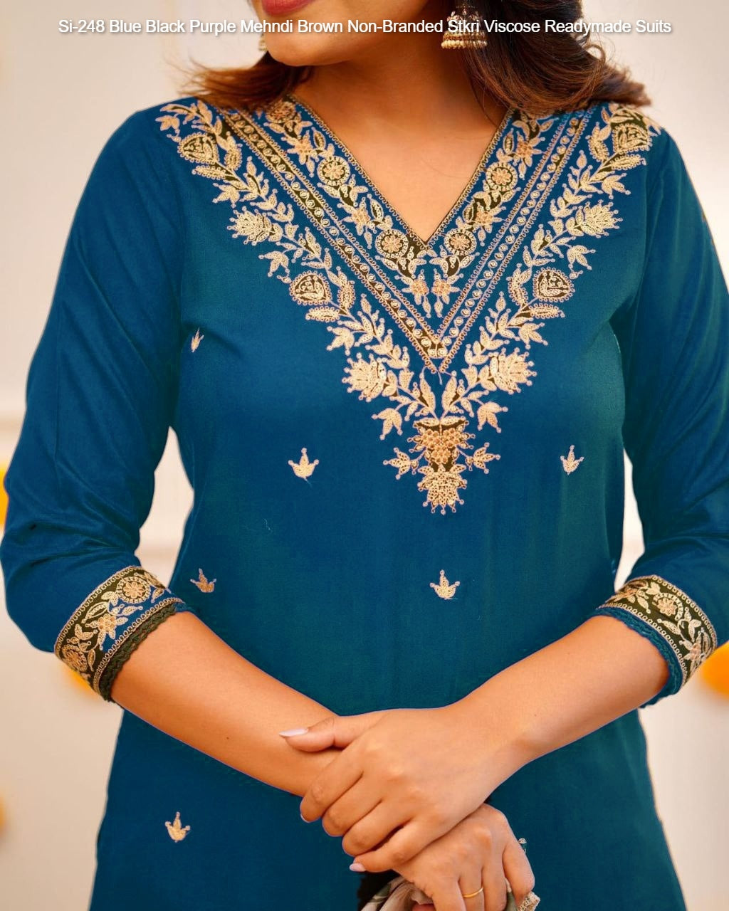 Si-248 Blue Black Purple Mehndi Brown Non-Branded Stkri Viscose Readymade Suits