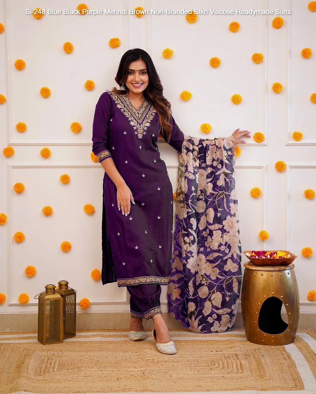 Si-248 Blue Black Purple Mehndi Brown Non-Branded Stkri Viscose Readymade Suits