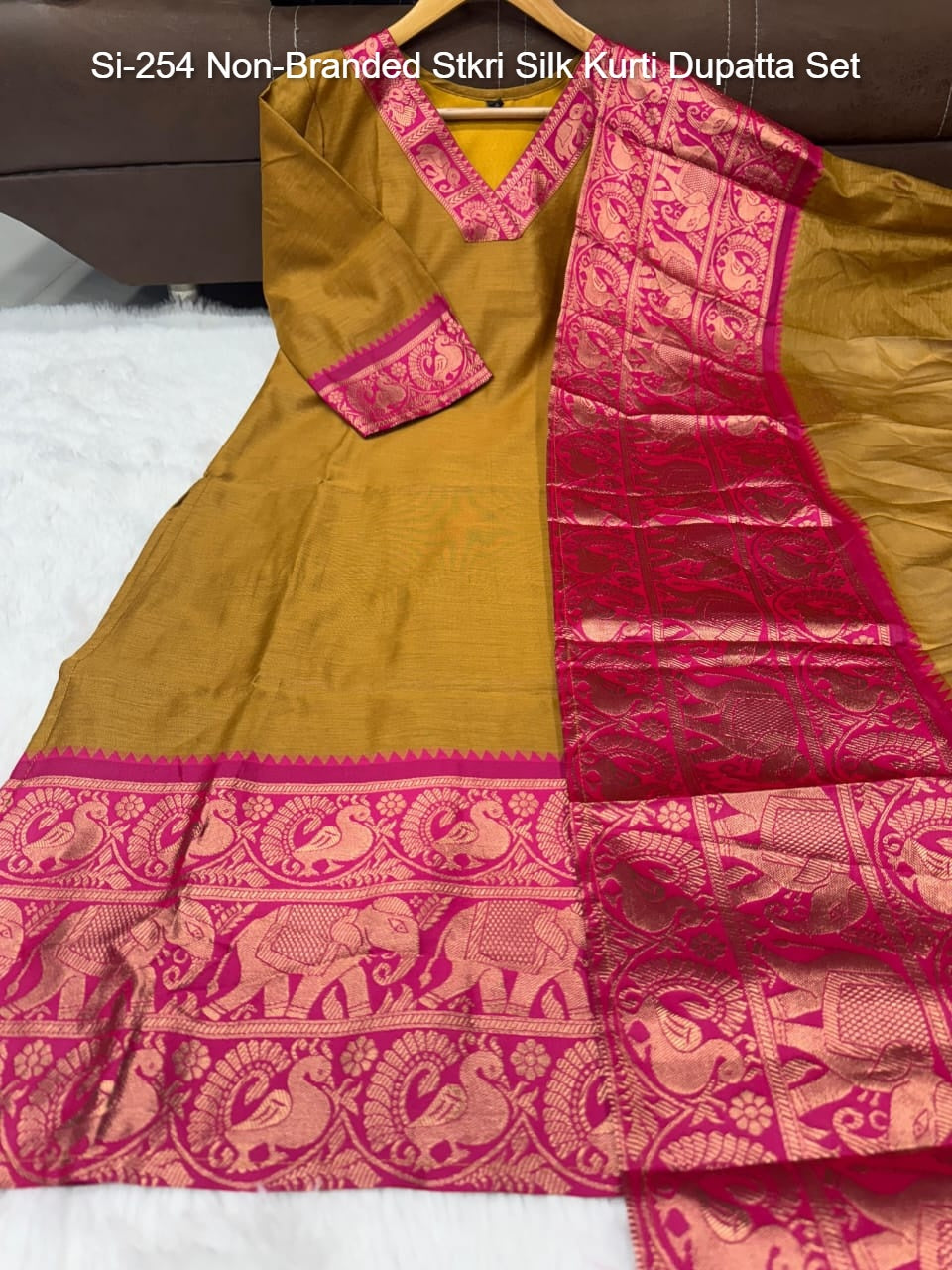 Si-254 Non-Branded Stkri Silk Kurti Dupatta Set