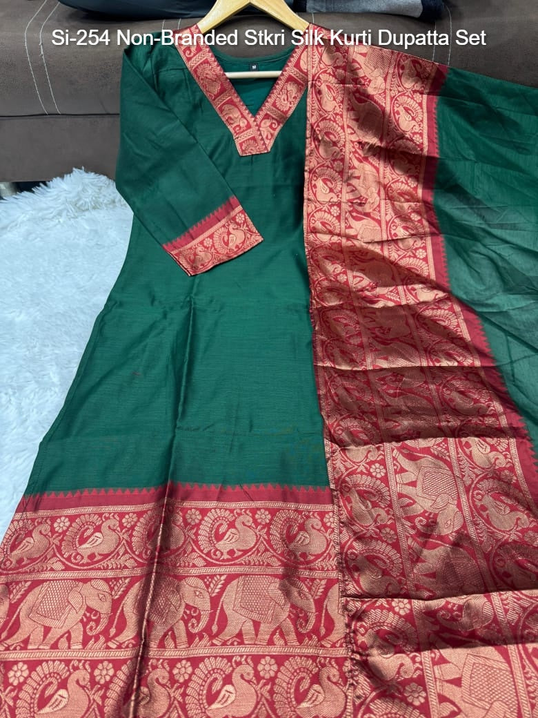 Si-254 Non-Branded Stkri Silk Kurti Dupatta Set