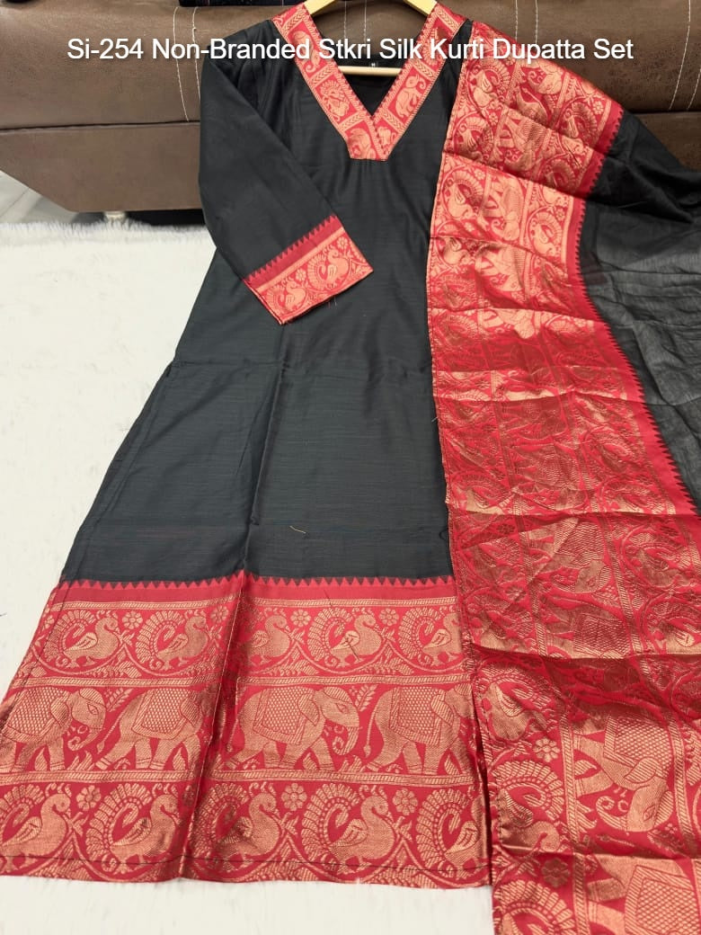 Si-254 Non-Branded Stkri Silk Kurti Dupatta Set