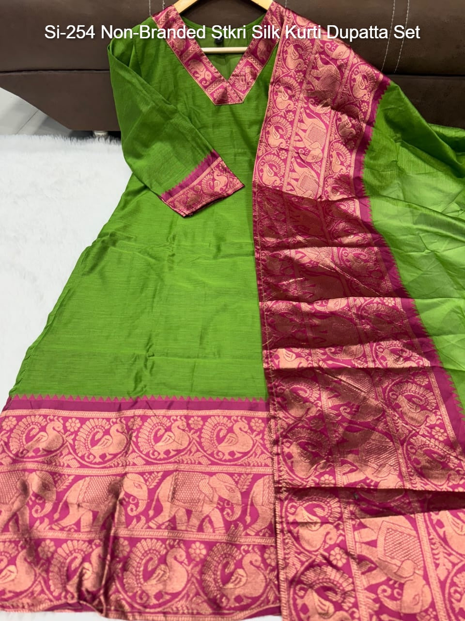 Si-254 Non-Branded Stkri Silk Kurti Dupatta Set