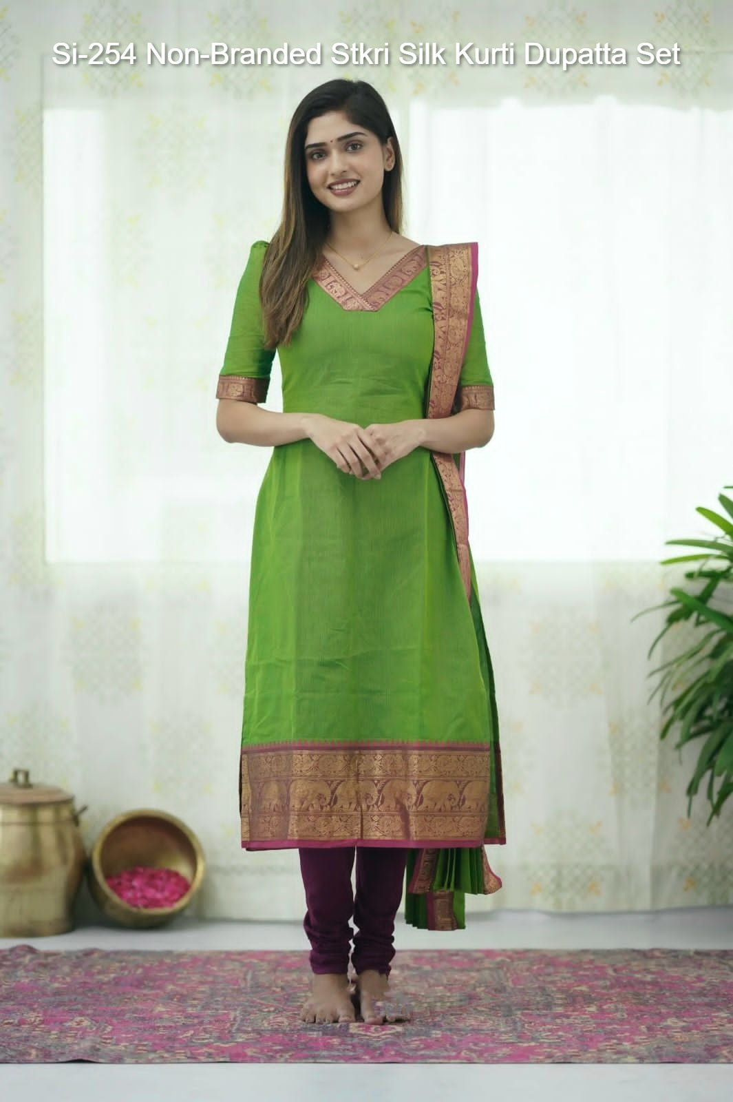 Si-254 Non-Branded Stkri Silk Kurti Dupatta Set