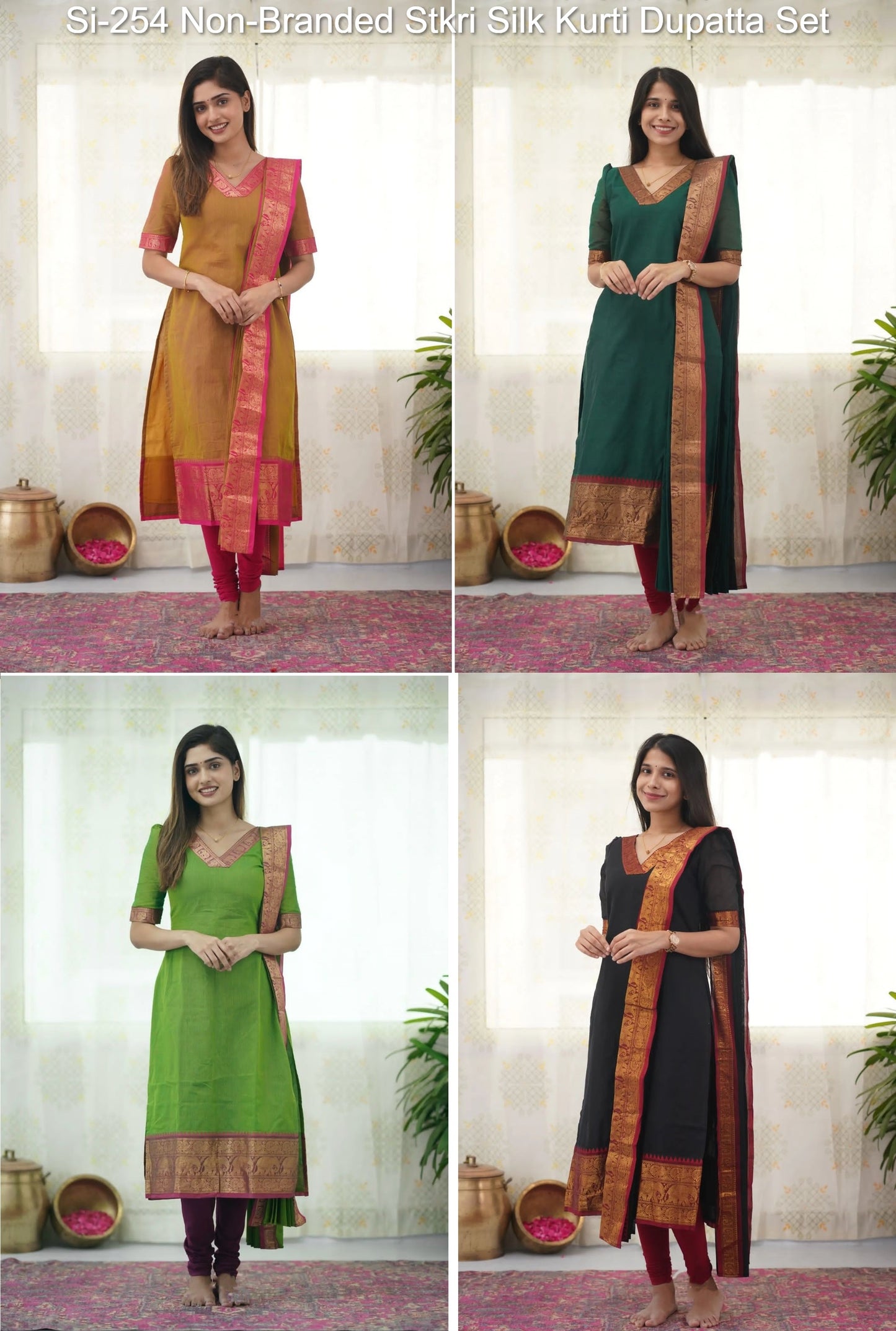 Si-254 Non-Branded Stkri Silk Kurti Dupatta Set