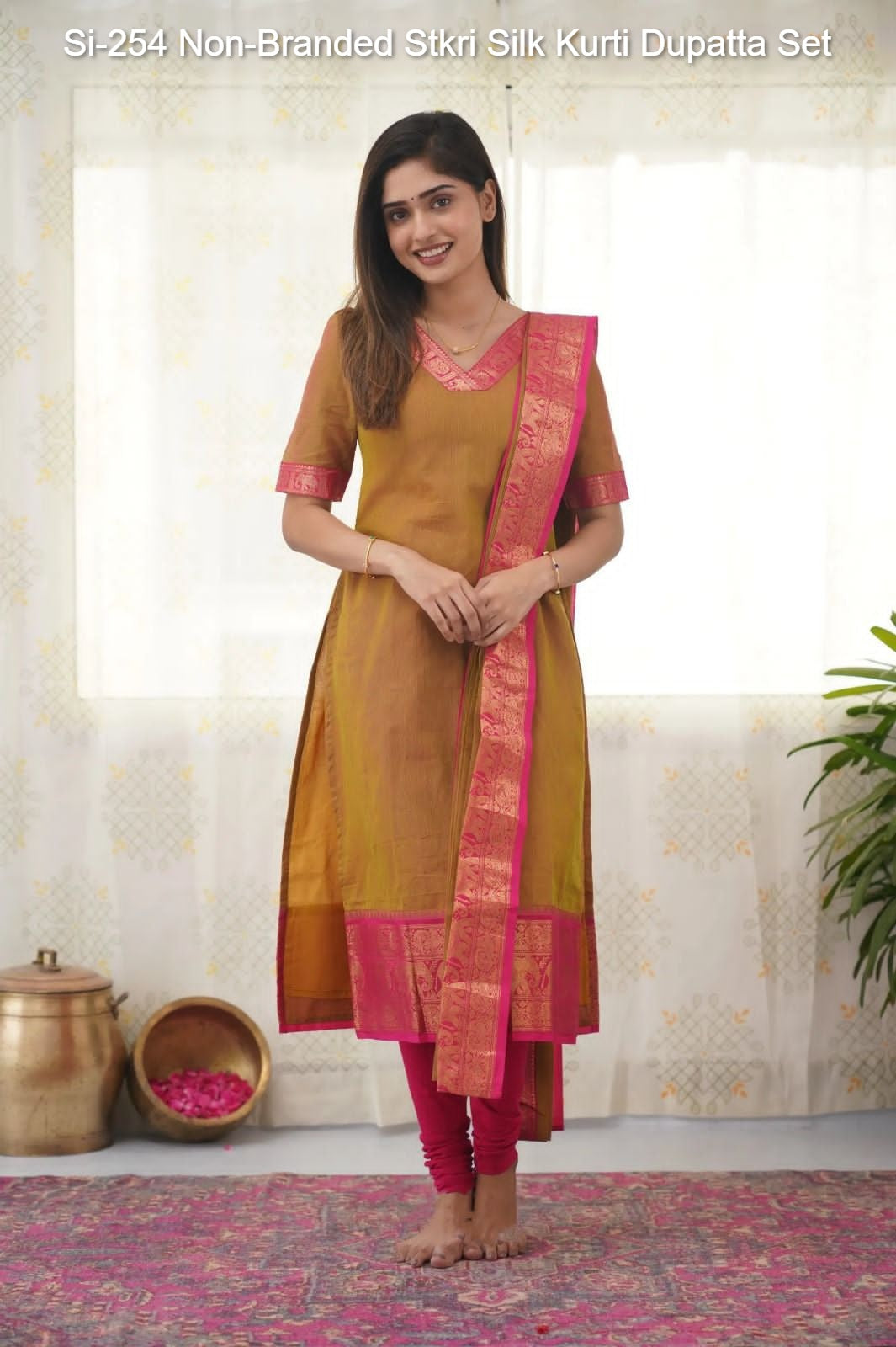 Si-254 Non-Branded Stkri Silk Kurti Dupatta Set
