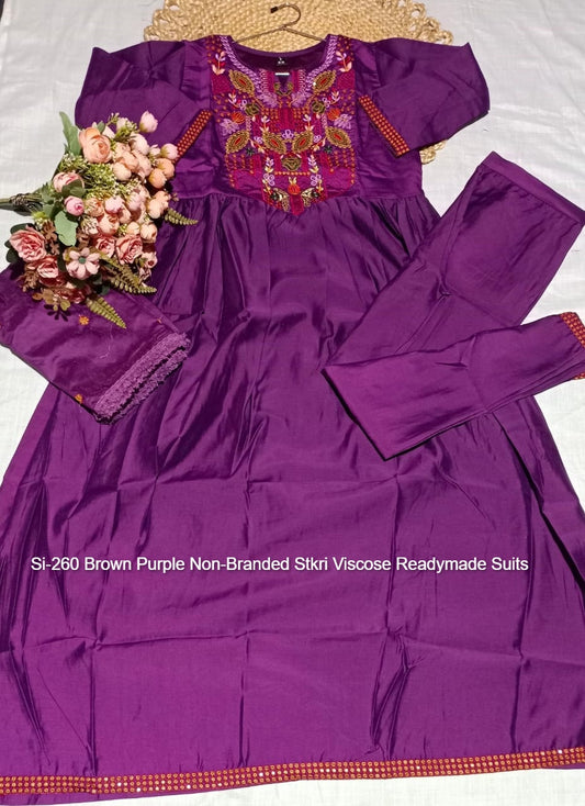 Si-260 Brown Purple Non-Branded Stkri Viscose Readymade Suits