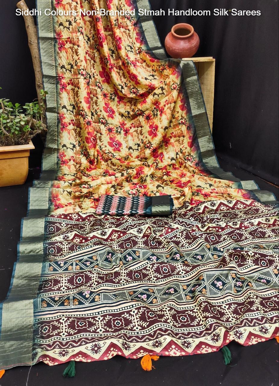 Siddhi Colours Non-Branded Stmah Handloom Silk Sarees