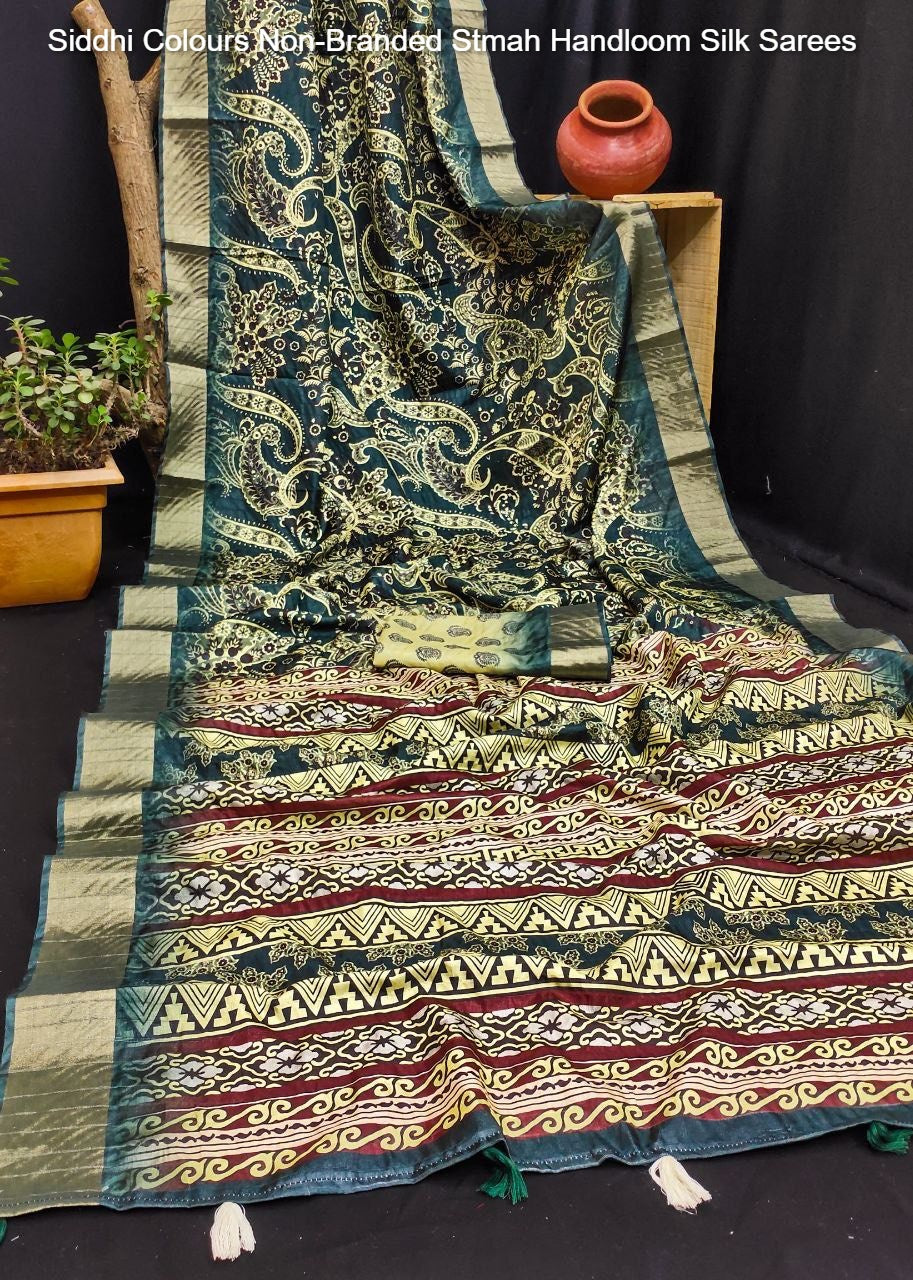 Siddhi Colours Non-Branded Stmah Handloom Silk Sarees