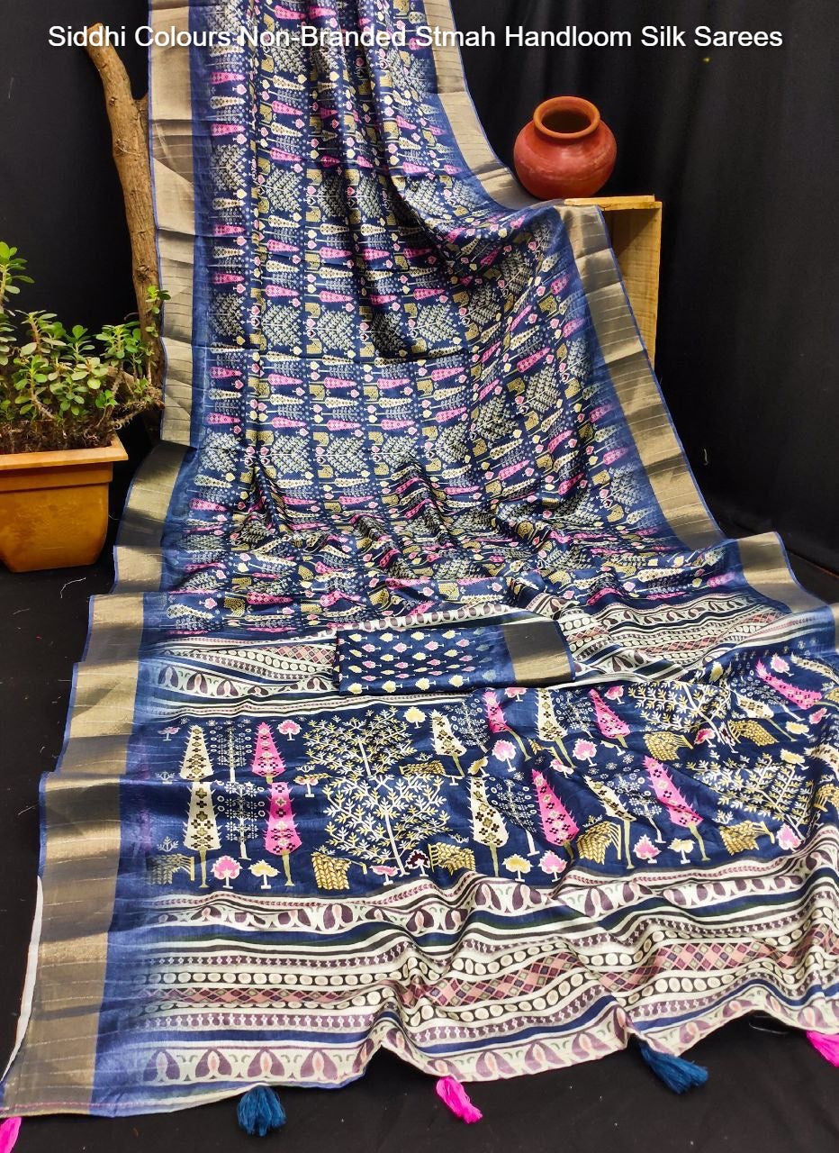 Siddhi Colours Non-Branded Stmah Handloom Silk Sarees