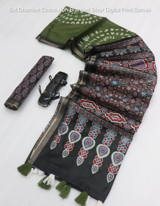 Sift Chanderi Cotton Non-Branded Stvar Digital Print Sarees