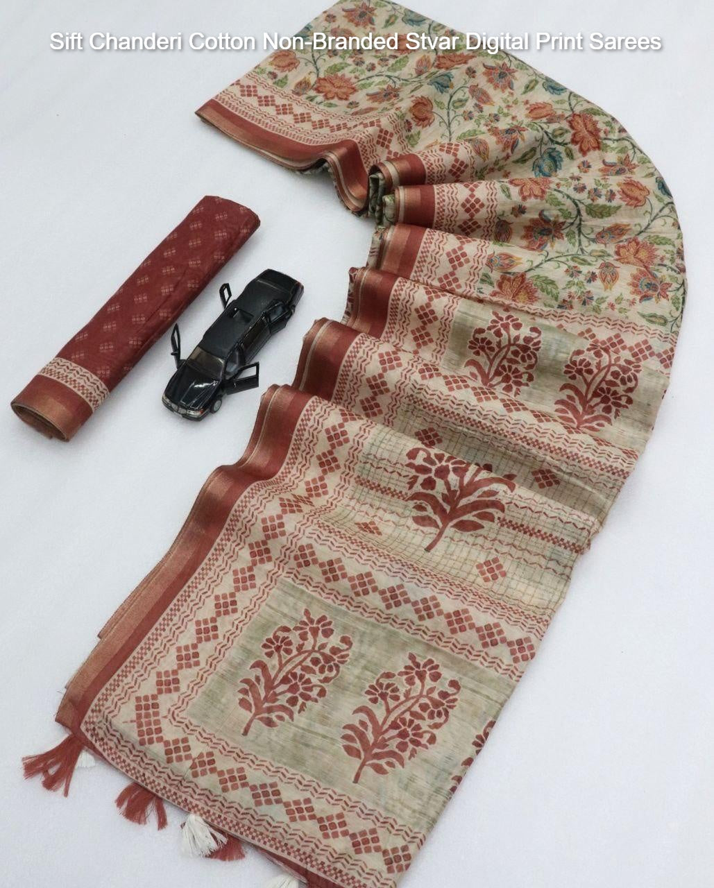 Sift Chanderi Cotton Non-Branded Stvar Digital Print Sarees