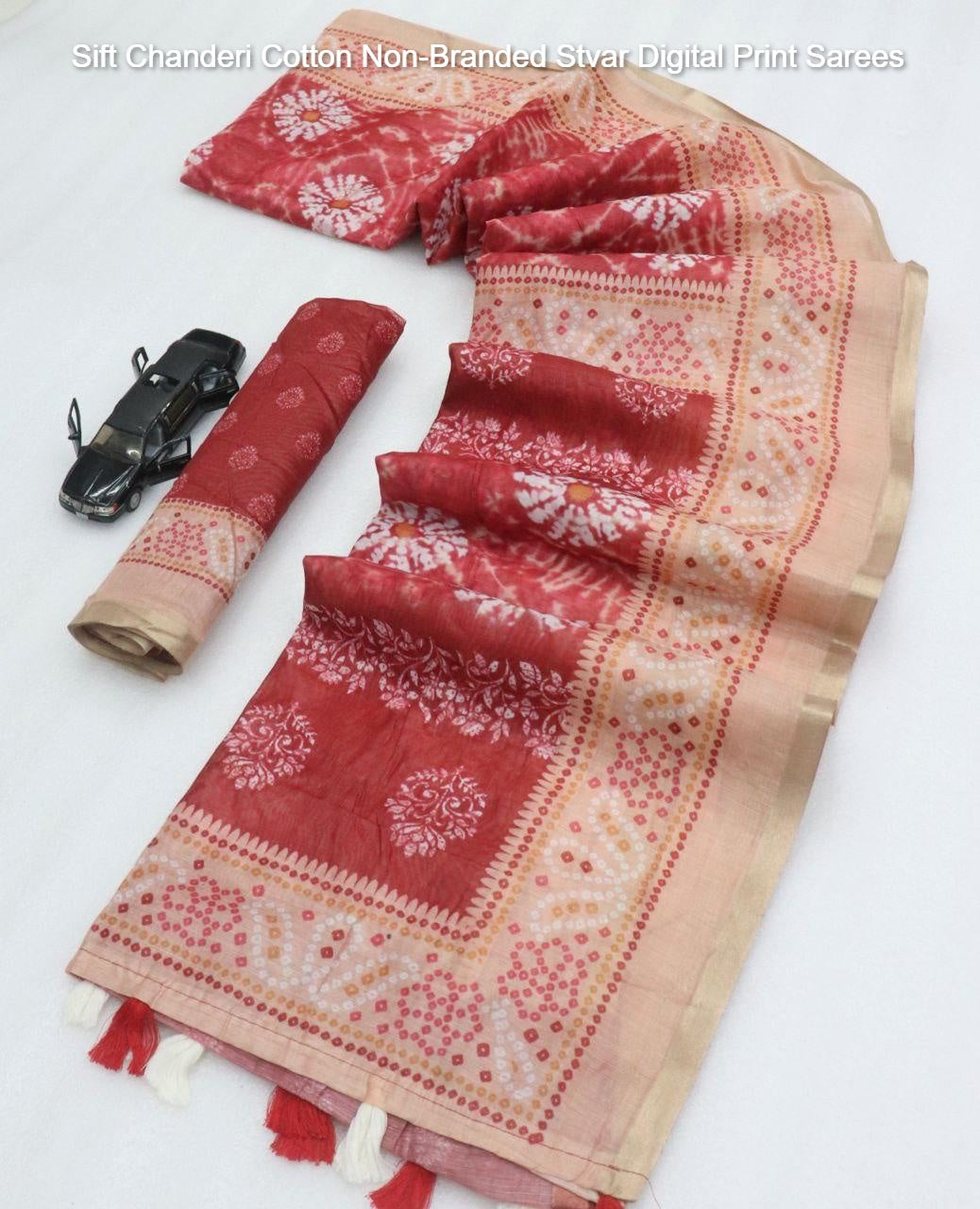 Sift Chanderi Cotton Non-Branded Stvar Digital Print Sarees