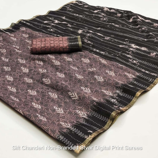Sift Chanderi Non-Branded Stvar Digital Print Sarees