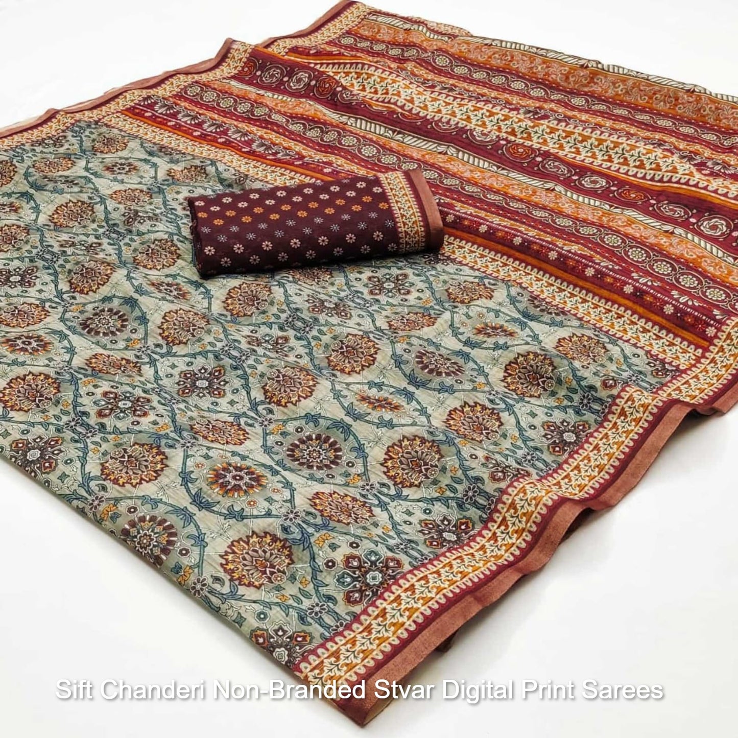 Sift Chanderi Non-Branded Stvar Digital Print Sarees