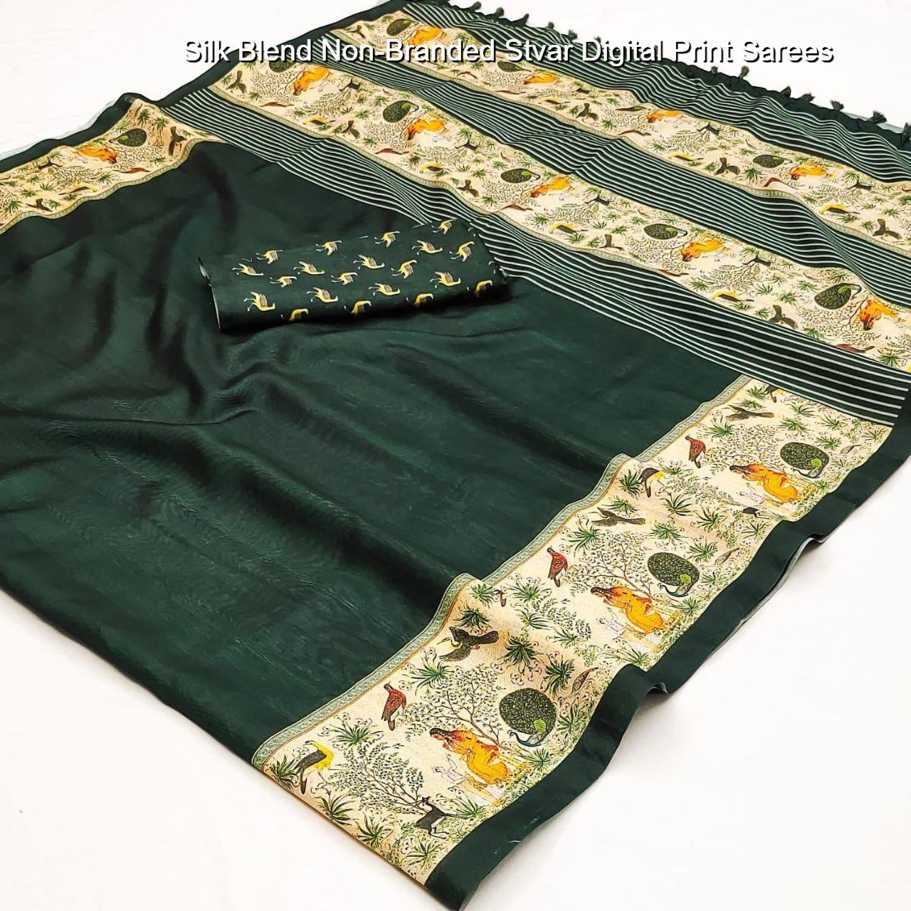 Silk Blend Non-Branded Stvar Digital Print Sarees