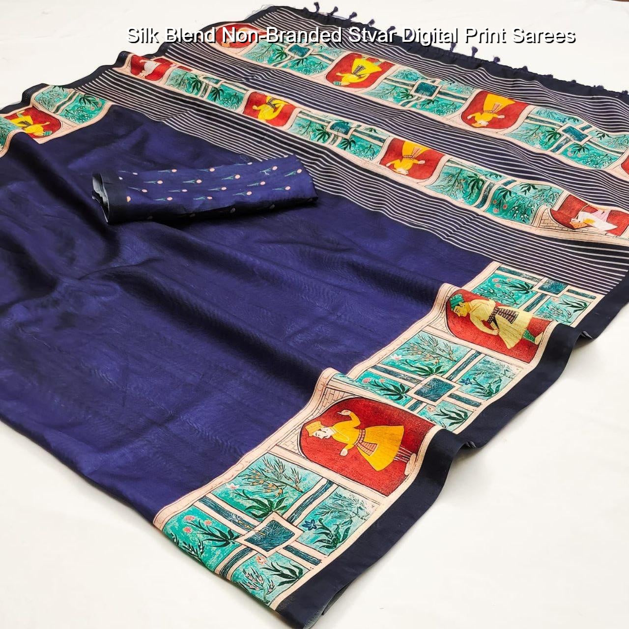 Silk Blend Non-Branded Stvar Digital Print Sarees