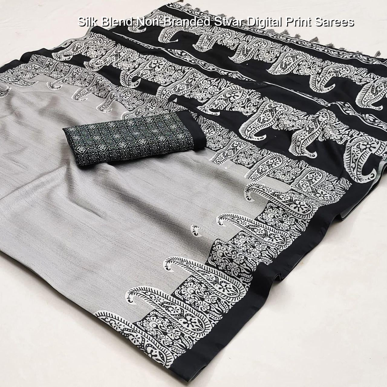 Silk Blend Non-Branded Stvar Digital Print Sarees