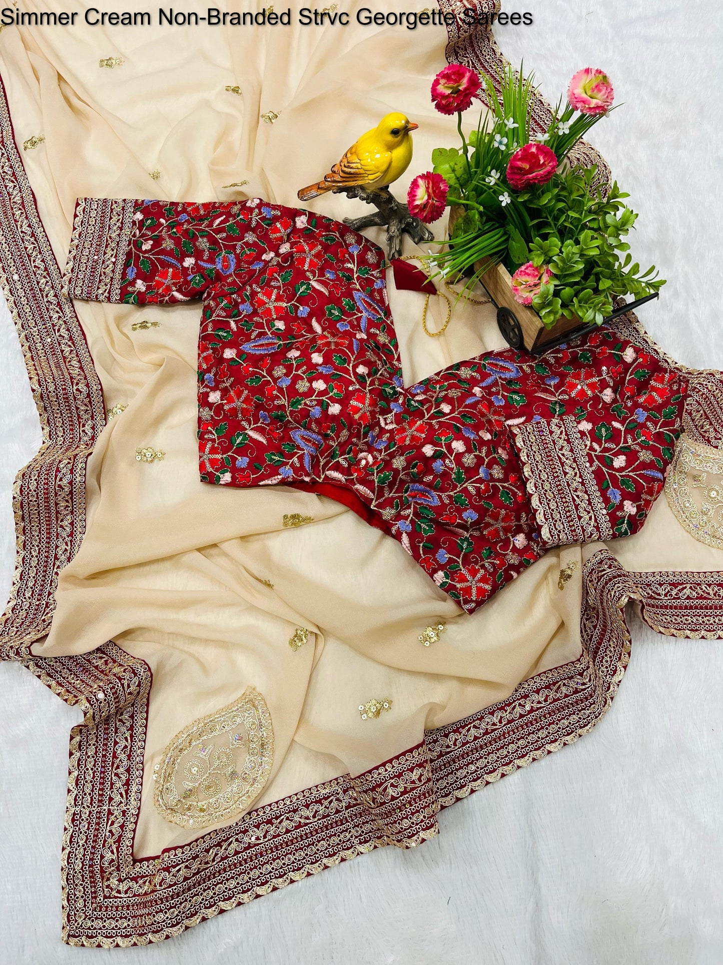 Simmer Cream Non-Branded Strvc Georgette Sarees