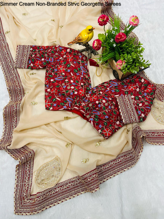 Simmer Cream Non-Branded Strvc Georgette Sarees