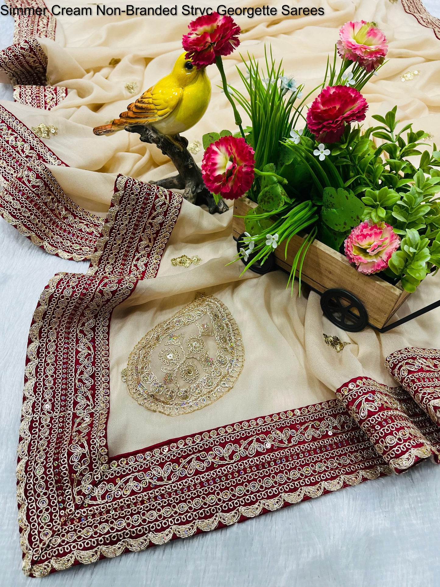 Simmer Cream Non-Branded Strvc Georgette Sarees