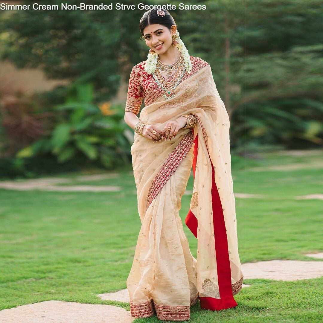 Simmer Cream Non-Branded Strvc Georgette Sarees