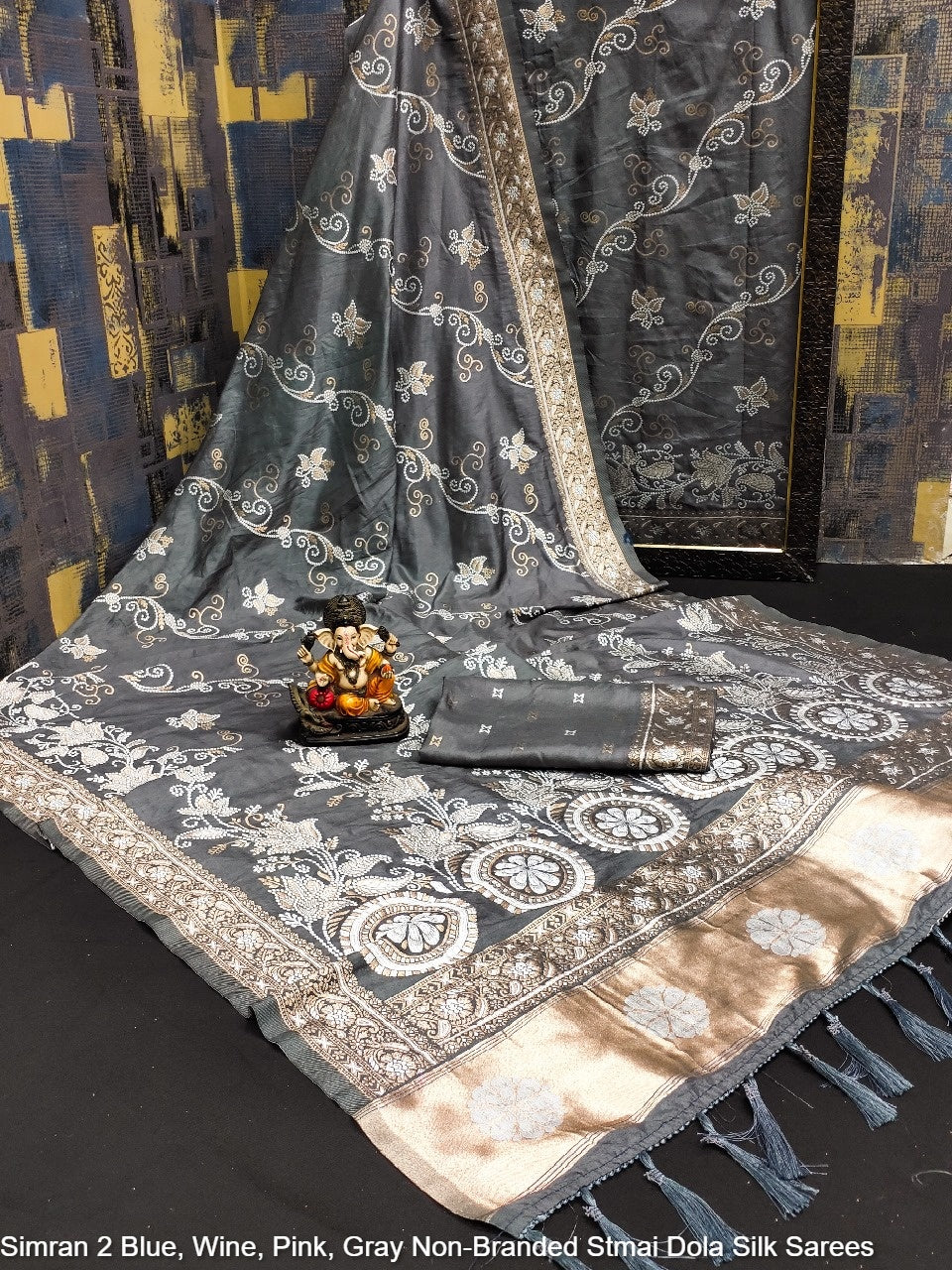 Simran 2 Blue, Wine, Pink, Gray Non-Branded Stmai Dola Silk Sarees