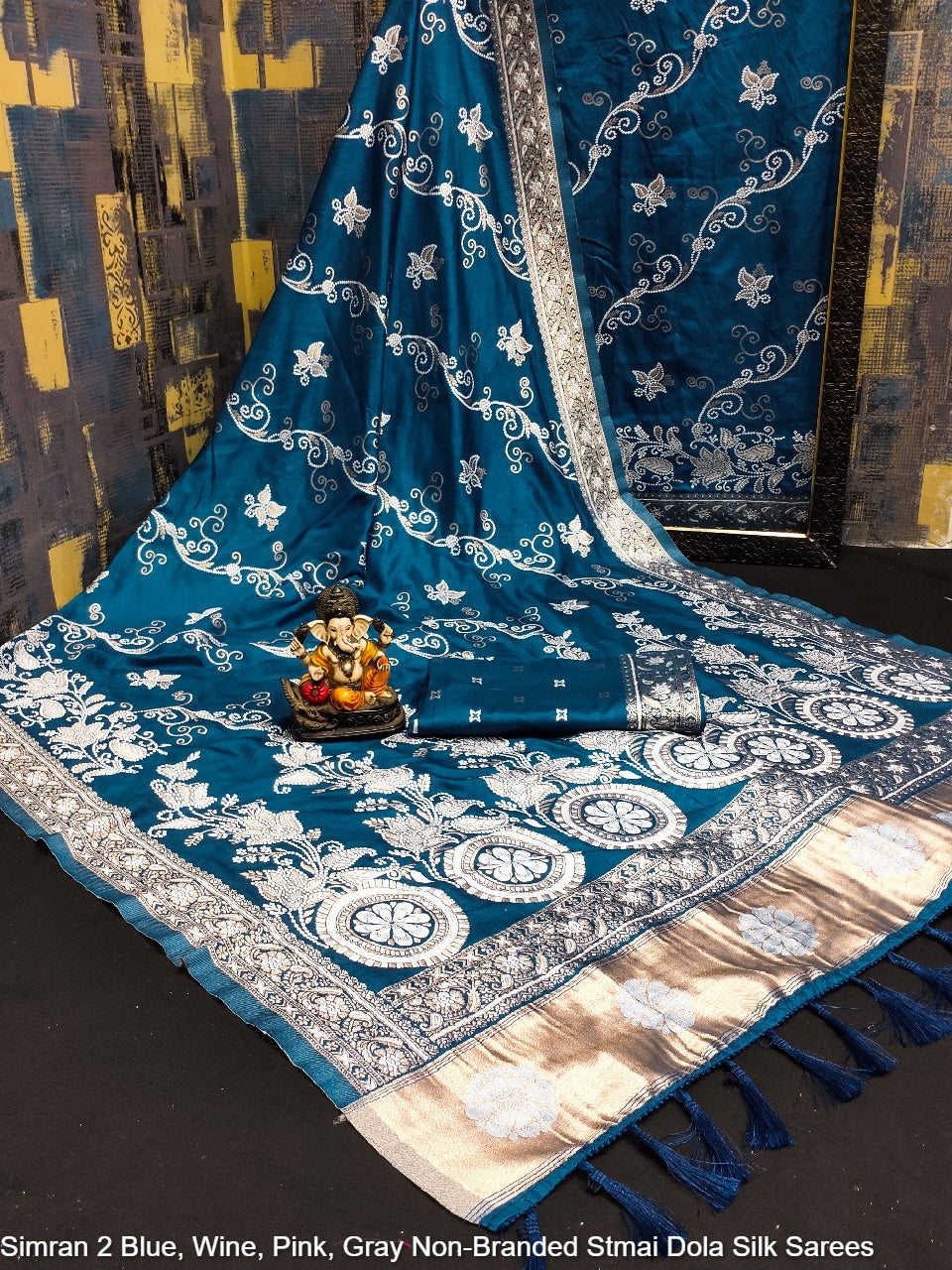 Simran 2 Blue, Wine, Pink, Gray Non-Branded Stmai Dola Silk Sarees