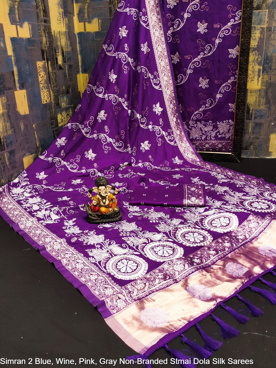 Simran 2 Blue, Wine, Pink, Gray Non-Branded Stmai Dola Silk Sarees