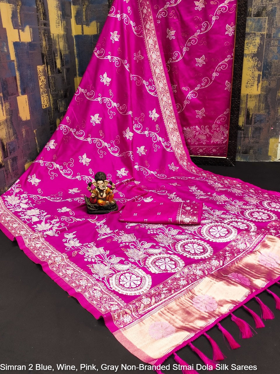 Simran 2 Blue, Wine, Pink, Gray Non-Branded Stmai Dola Silk Sarees
